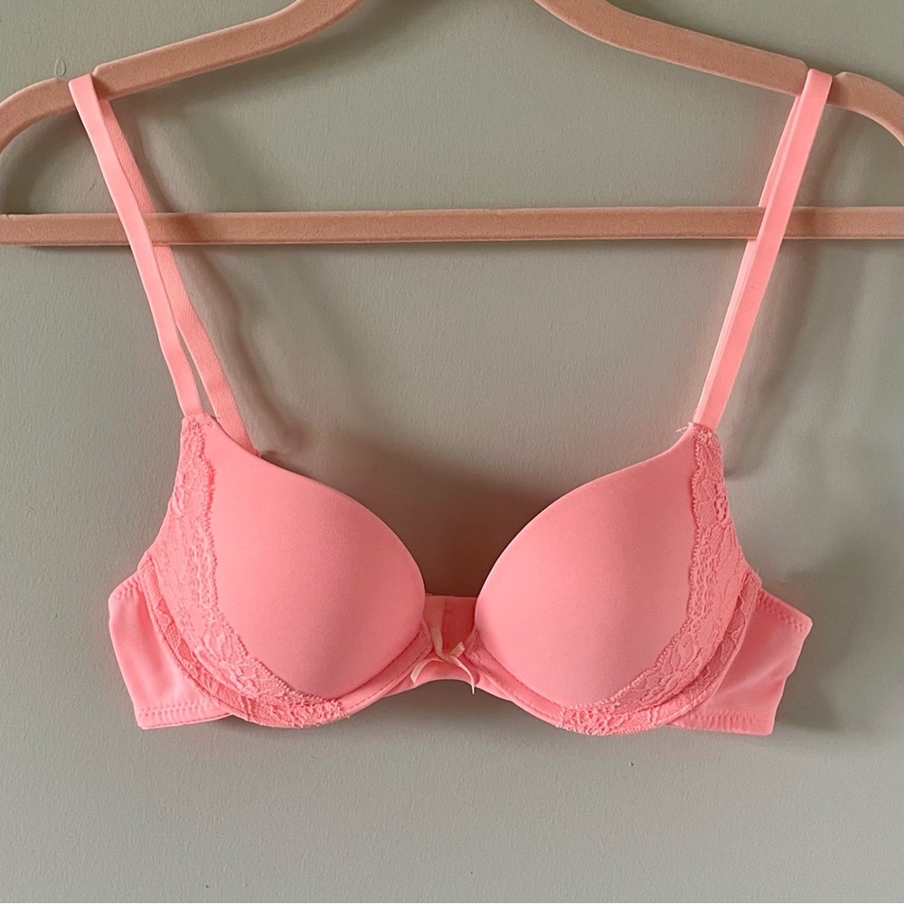 Forever 21 Push-Up Bra - Lace Detail - Neon Light Pink - 32B